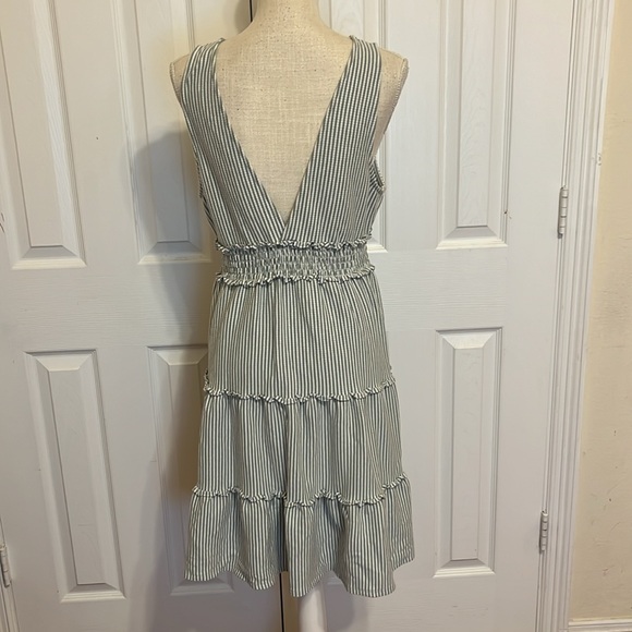 American Eagle Striped Tier Midi Dress/ White & Blue/ Size Large/ Stretch/Cotton - Picture 5 of 8